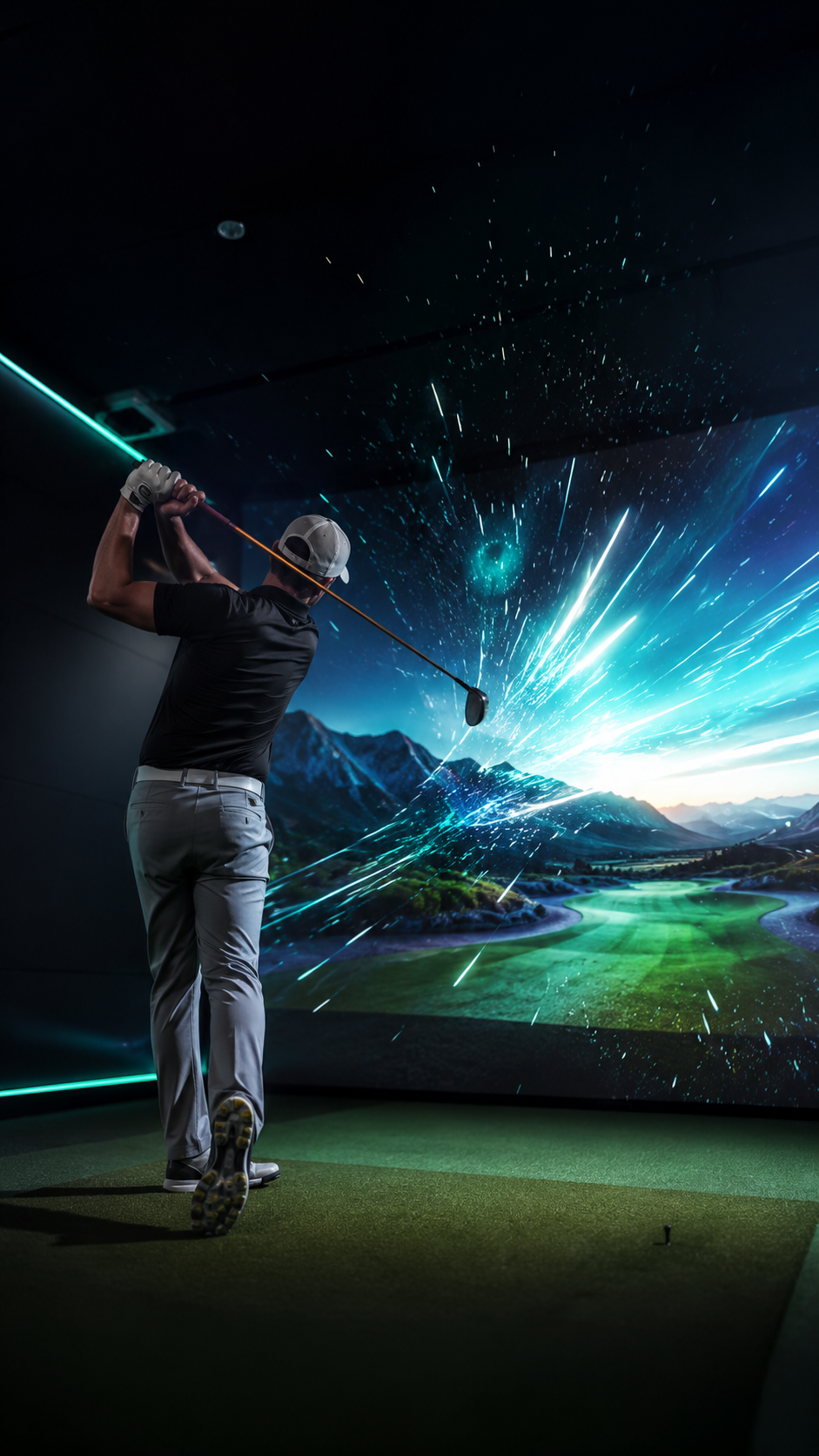 Indoor golf broadcast visual style frame